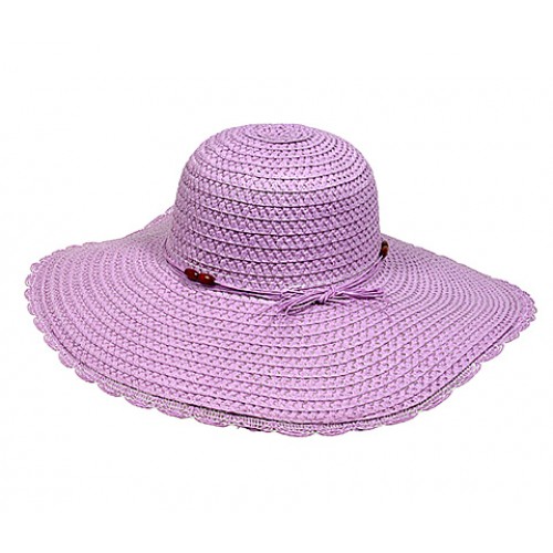 Straw Big Rim Hat w/ Beads - Purple - HT-M234PL